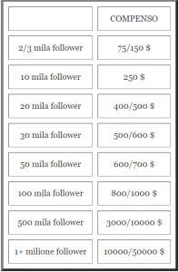 guadagno per follower instagram